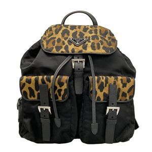 Prada Backpack Sac - 1bz811 Black X Beige X Brown Leopard Print Leather